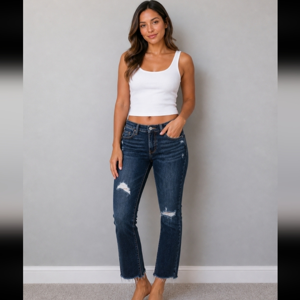 BLANK NYC Bowery Crop Bootcut raw hem distressed